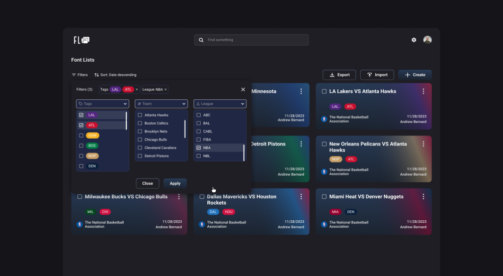 Font Lists Sports Game Announcements